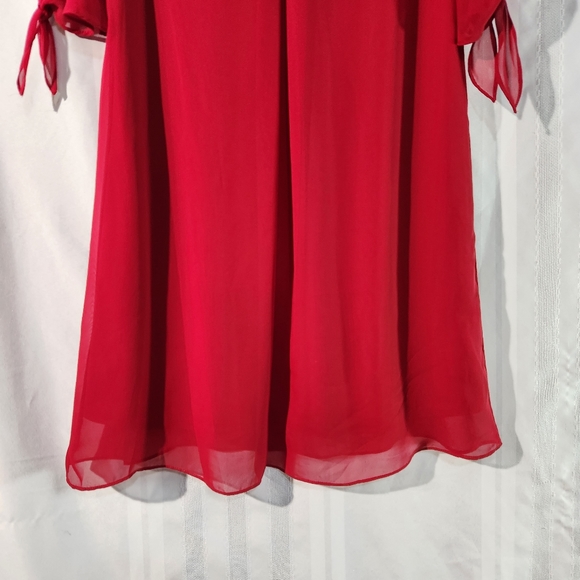 SOPRANO RED MINI CHIFFON DRESS SPLIT SLEEVES SIZE XSMALL - Picture 5 of 13